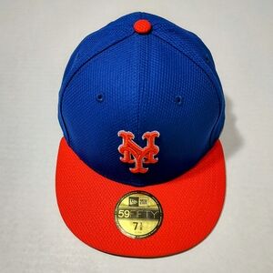 New York Mets New Era 59fifty Hat Fitted 7 3/8 Blue Orange MLB Performance 2021